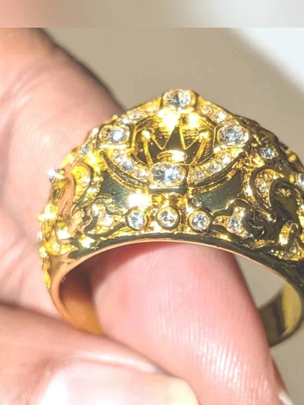 2Ct Round Real Moissanite Royal King Crown Wedding Ring 14K Yellow Gold Plated12